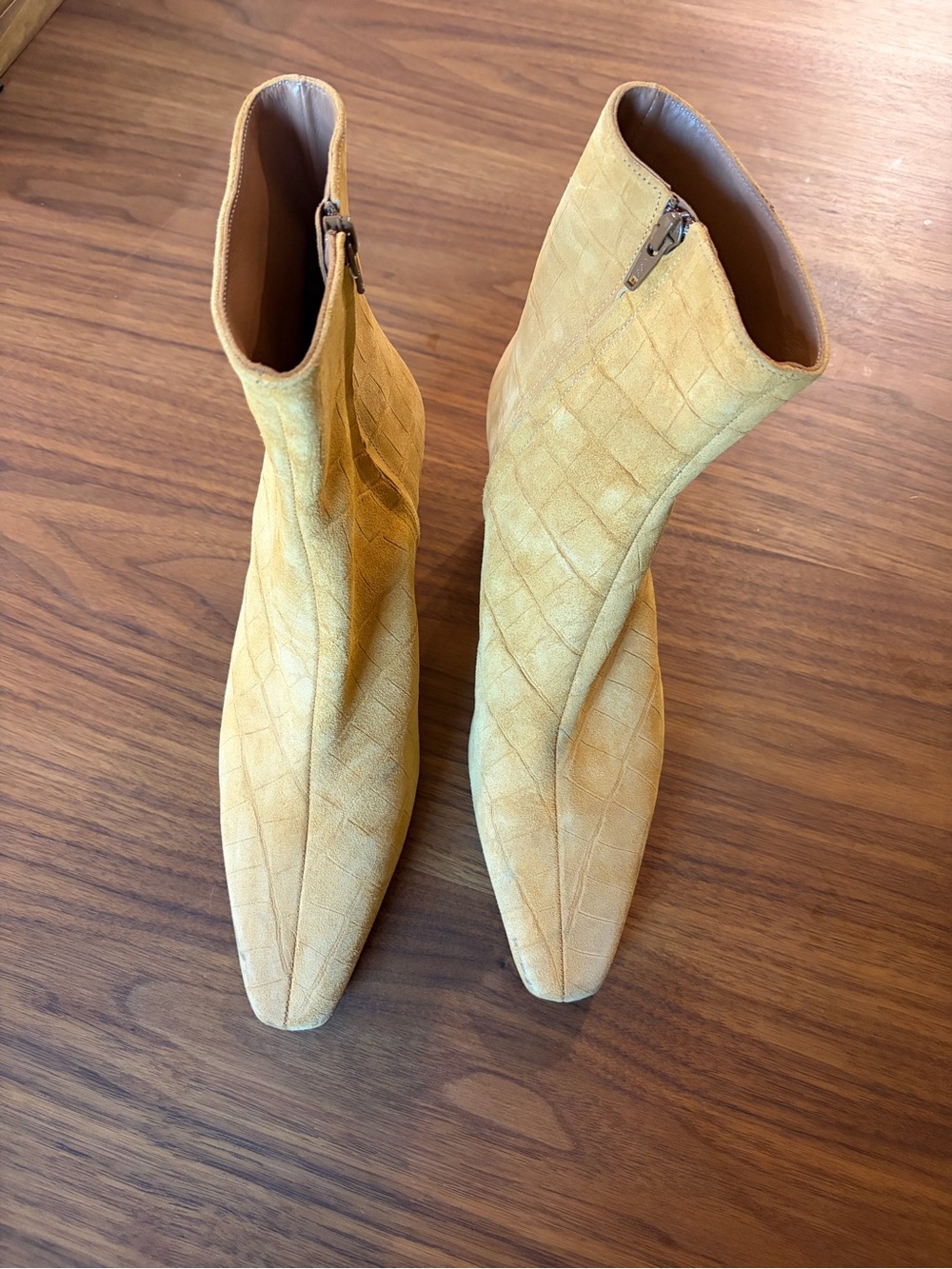 STAUD Tan Croc-Embossed Suede Ankle Wally Boots - Picture 6 of 12
